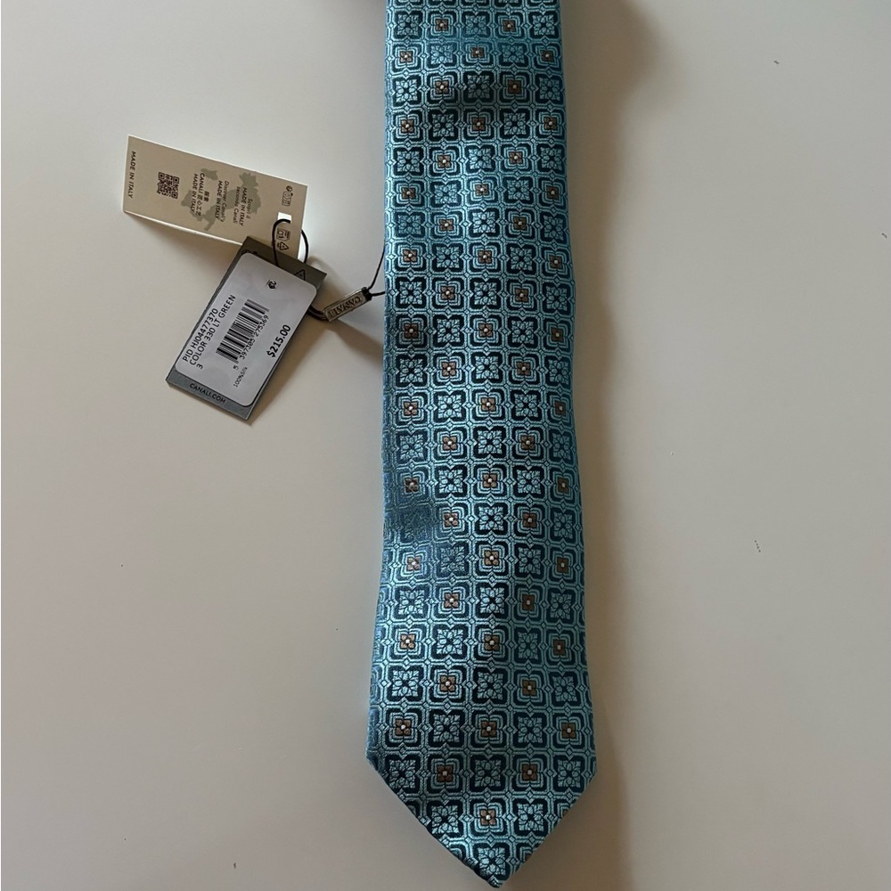 Canali Teal Geometric Pattern Tie